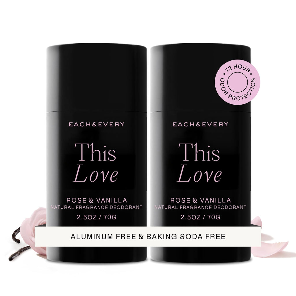Each & Every Aluminum Free Deodorant for Women & Men – Natural Fragrance All Day Odor Protection, Non-Toxic Deodorant for Sensitive Skin, EWG Verified, Baking Soda Free - Rose & Vanilla 2 Pack, 2.5oz