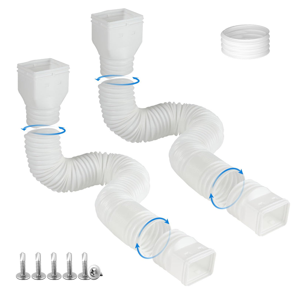 plusgutter 2 Pack Rain Gutter Downspout Extensions, Flexible Downspout Extender with 58"+68" Extendable Pipes for Rain Water Drainage, Durable Down Spout Drain Extension with Connector (White)