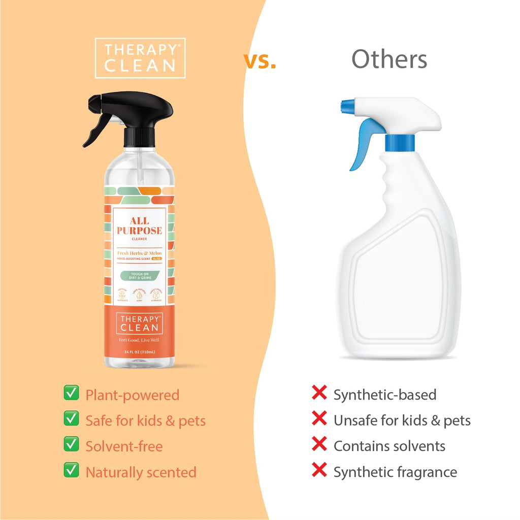 Therapy Clean All Purpose Cleaner 24 fl oz (Fresh Herbs & Melon) (6-Pack) - Multi Surface Cleaning Spray, Kitchen Cleaner, Household Multipurpose, Dusting Spray