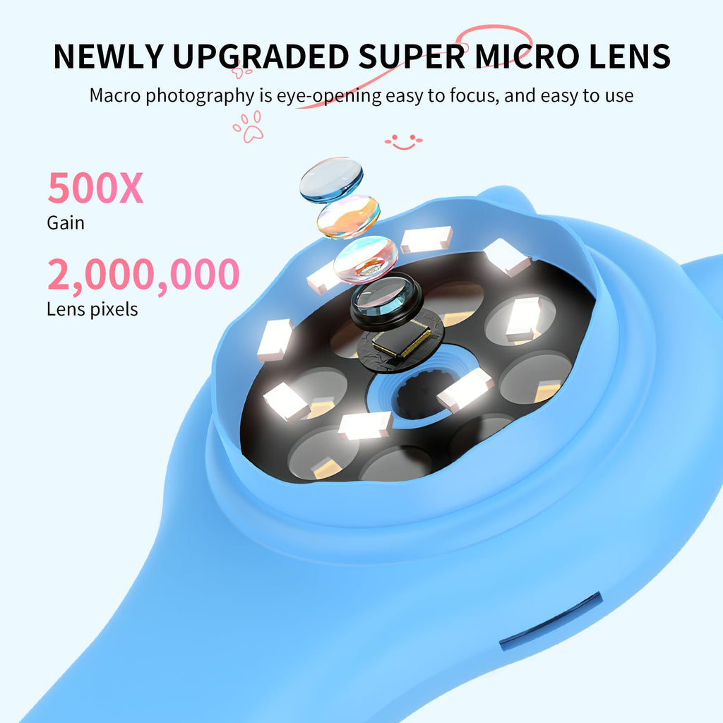 Ashfly Kids Magnifying Glass Educational Science Kit - Mini LED Pocket Microscope for Kids(3-10 Years) - Durable Design - Ideal Gift for Girls (Blue)