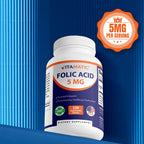 Vitamatic Folic Acid 5mg (5000 mcg) – 120 Vegetarian Tablets per Bottle | Pack of 2 (Total 240 Tablets) Vitamin B9 (Folate) | Supports Heart Health, Brain Function, and Prenatal Wellness