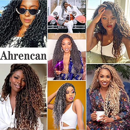Goddess Locs Crochet Hair Blue&Green Mixed Color, 18 Inch Curly Faux Locs Crochet Hair For Women, Pre Looped Boho Hippie River Locs Crochet Hair,Synthetic Hair Braids(18 in, 5 Packs,Blue/Green#)