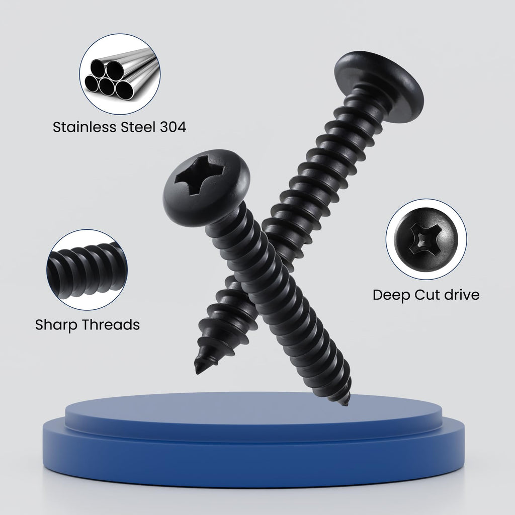 BNUOK #8 x 3/4 Inch Pan Head Wood Screws, Phillips Drive, Black Oxide Stainless Steel 304 (18-8), Self Tapping for Wood, Sheet Metal Screws, 100 Pack