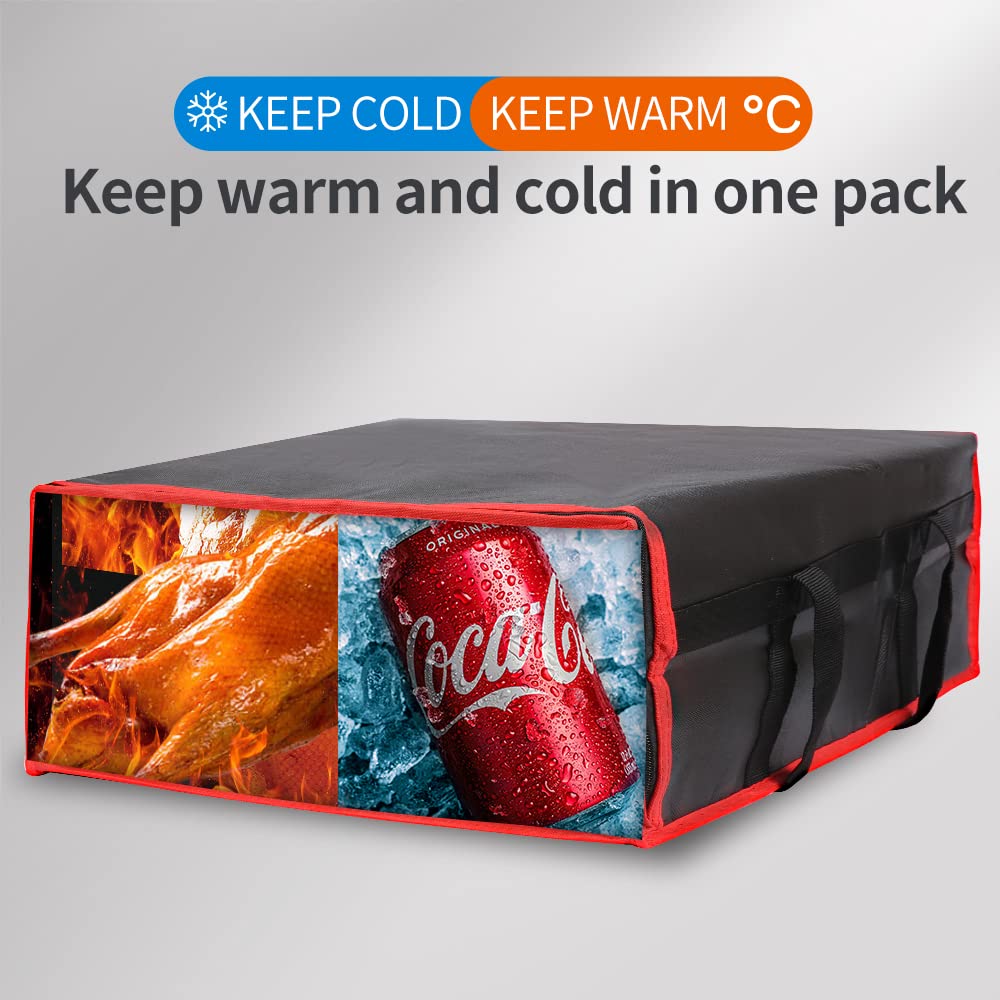 Bodaon Insulated Pizza Delivery Bag, 20" x 20" x 8" Pizza Warmer Bags for Carry Hot, Insulated Food Delivery Bag, Insulated Grocery Bags, Black with Red Edge, 1-Pack