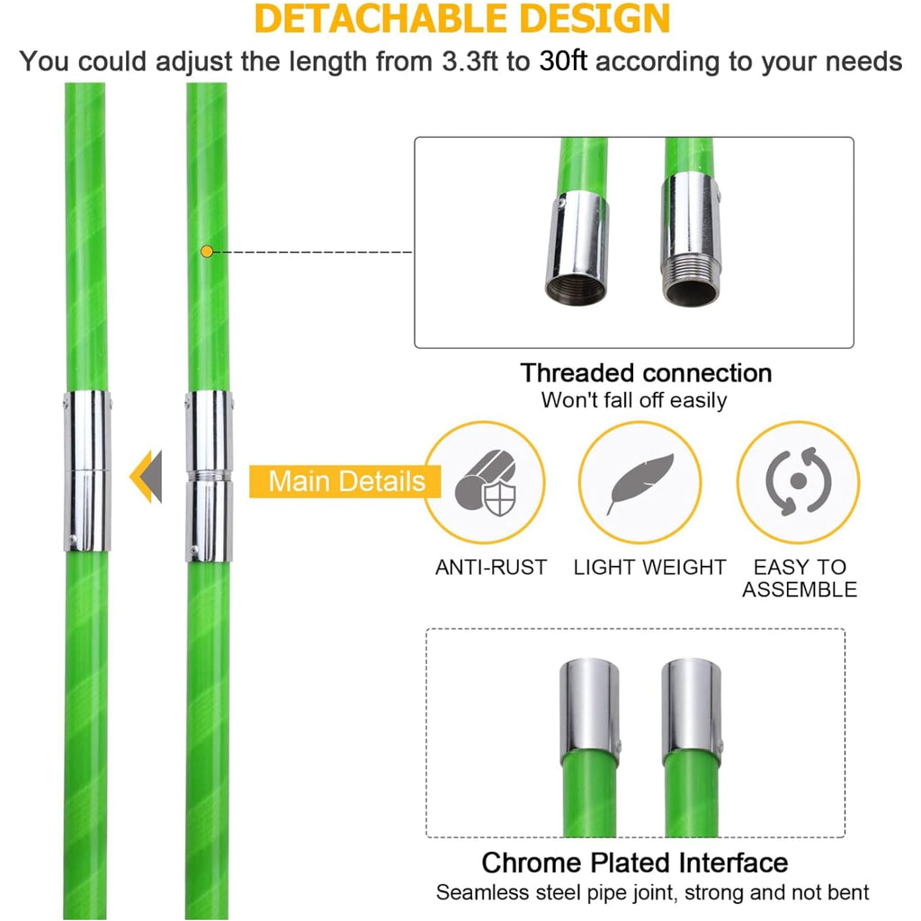 30 Feet Tree Pole Pruner Manual Branches Trimmer Tree Branch Garden Tools Loppers Hand Pole Saws Extendable Height Adustable System for Sawing and Shearing