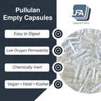 Size 0 Empty Capsules - Vegan Pullulan - 1000 Count Vegetarian Capsules Empty - Joined Fillable 0 Vegetable Pill Capsules - Veggie Caps for Capsule Filling Machine - Halal Kosher Tapioca