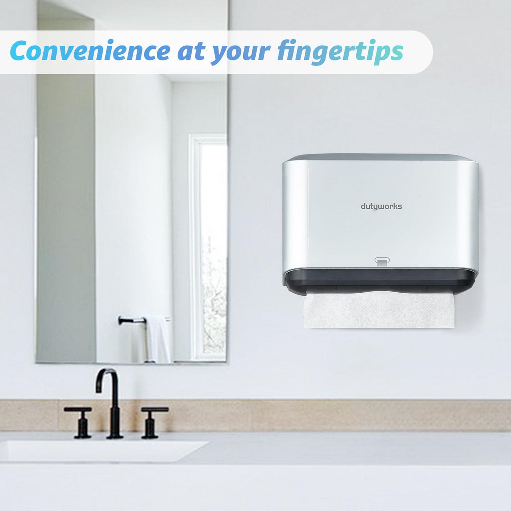 DUTYWORKS Paper Towel Dispenser Wall Mount, Multifold Paper Towel Holder Adhesive Hand Towel Dispenser for Bathroom Kitchen Commercial, Silver