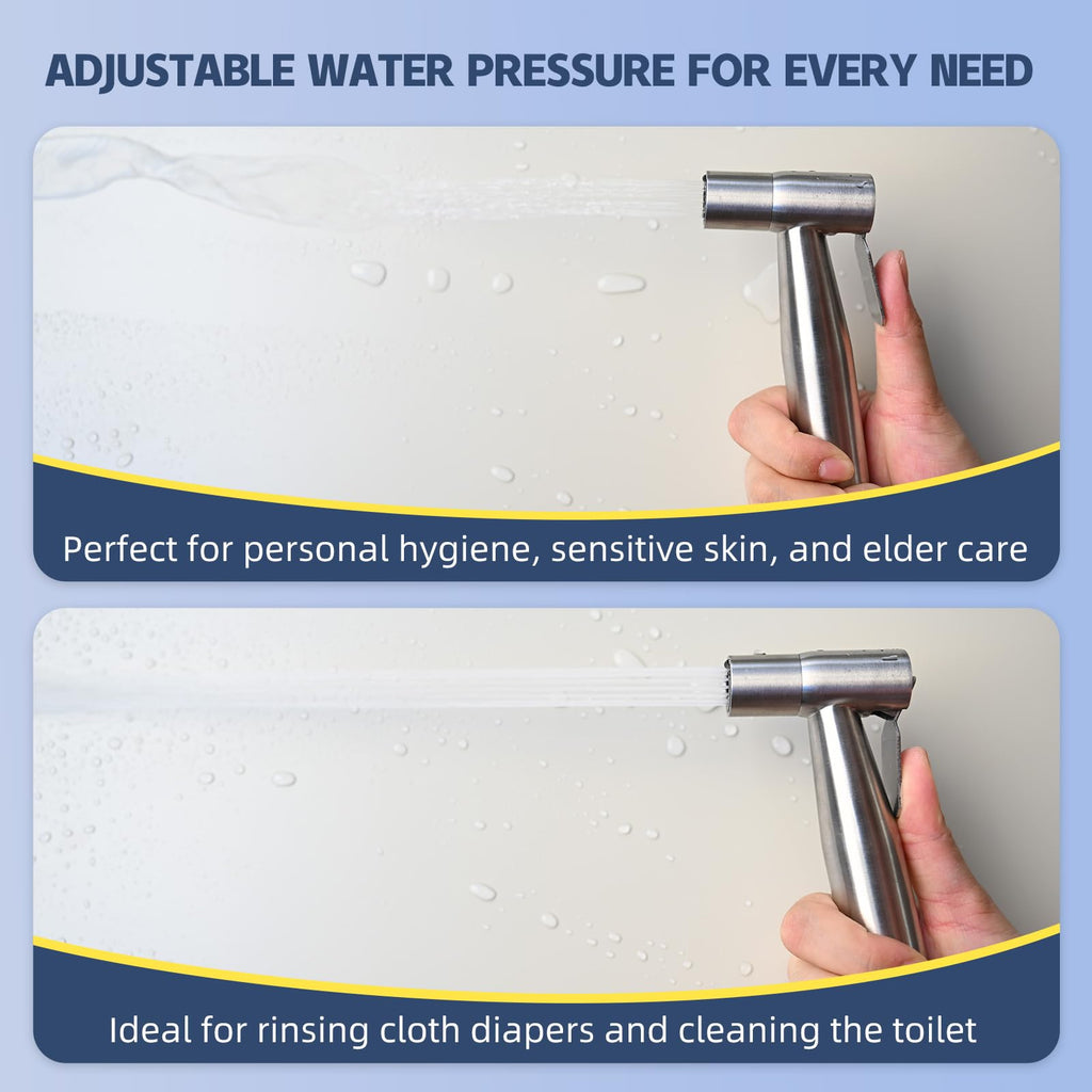 Vayzluiy Handheld Toilet Bidet Sprayer for Toilet-Adjustable Water Pressure Control with Bidet Hose for Feminine Wash, Stainless Steel Brushed Nickel Cloth Diaper for Baby Wash (Stainless Steel, 1)