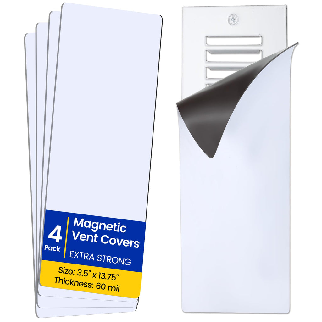 Seatern Magnetic Vent Covers, Extra Strong Magnets, 3.5" x 13.75" (4 Pack) Ultra Thick 60mil, Complete Seal, Air Vent Covers for Home Floor, Wall Registers, HVAC, AC, RV, and Heater Vents
