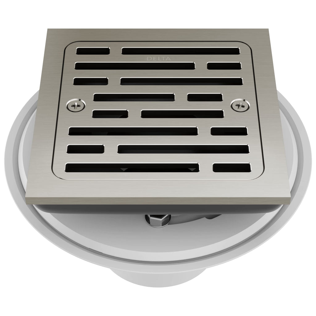 Delta Faucet 4 Inch Tile-In Square Shower Floor Drain Brushed Nickel, Shower Drain Kit, Square Shower Drain, Chrome Shower Drain, Shower Floor Drain, Stainless DT062412-SS