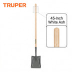 Truper Tru Built Square-Point Shovel, 45-Inch Wood Handle with 9-Inch Cushion Grip, Rolled Step Steel Blade, Heavy-Duty Scooping and Transfer Shovel (Model PCL-PE / 31174)