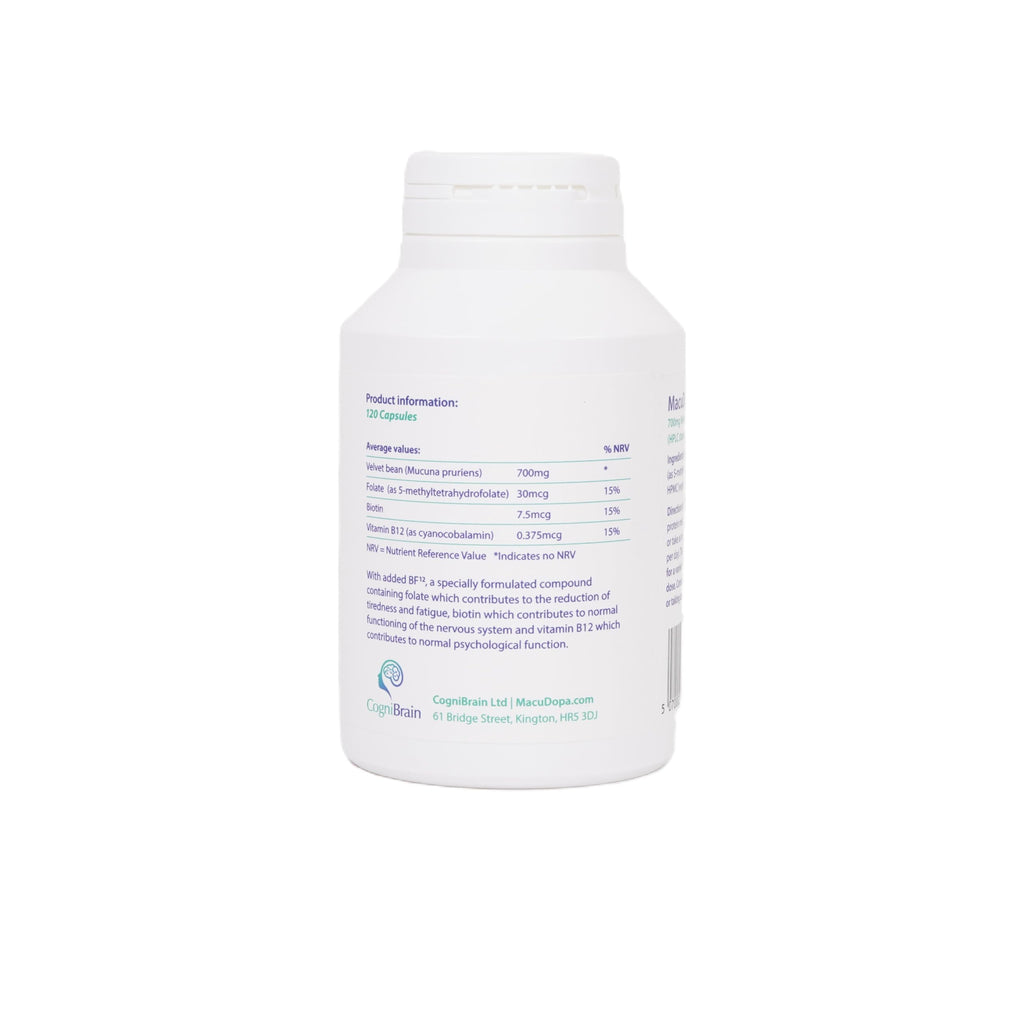 Macudopa Day Capsules 700mg Proprietary Blend, 63% HPLC standardised Levodopa. 120 Veggie Capsules