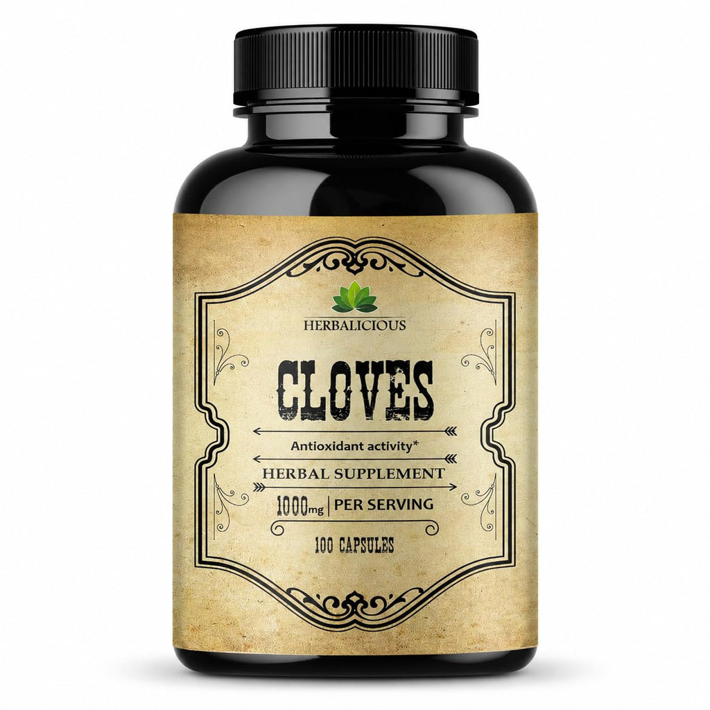 Cloves Capsules - Natural Dietary Supplement - Rich in Vitamins, Minerals, Manganese, Fiber - May Help Strengthen Bones, Promote Digestive Function, Antioxidant Support - 100 Caps