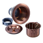 KONE 3/1-2 Inch Sink Drain Assembly Antique Copper Kitchen Sink Drain Kit Copper Stainless Steel Sink Basket Strainer Rubber Stopper, Sealing Lid/Removable Deep Waste Basket for Home, Kitchen
