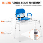 VEVOR Sliding Tub Transfer Bench with 360 Degree Swivel Seat, Sliding Shower Chair with Pivoting Armrest & Padded Seat and Safety Belt, Height Adjustable Bath Chair for Elderly Disabled, 330LBS