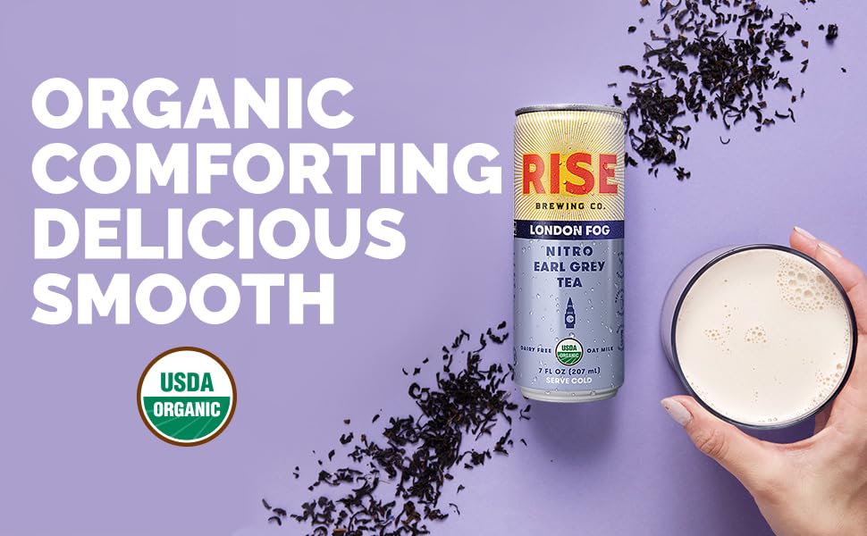 RISE Brewing Co. London Fog Earl Grey Tea, Oat Milk Nitro Latte, Vegan, USDA Organic, Non-GMO, Clean Energy, 7 fl. oz. Cans (12 Pack)