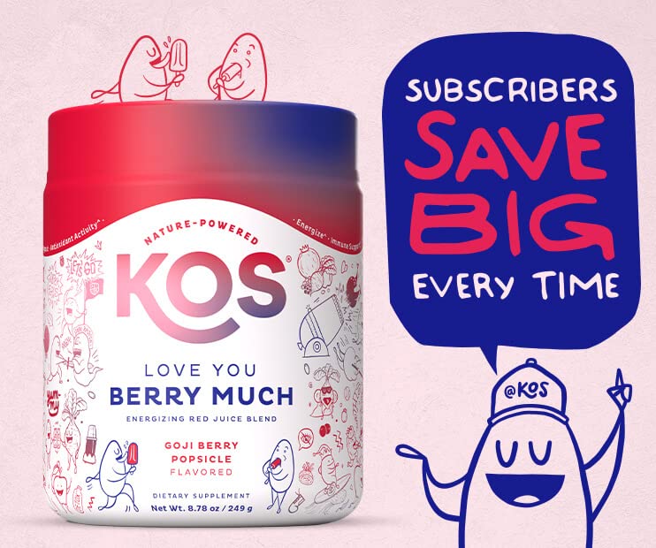 KOS Reds Superfood Powder for Antioxidants - USDA Certified Organic Beet Root, Goji Berries, Acai, Pomegranate, Coconut Water & Digestion Enzymes- Goji Berry Popsicle Flavor Juice Mix - 28 Servings