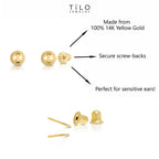 14k Yellow Gold Ball Stud Earrings with Secure Screw-backs (3mm)…