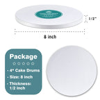 White Cake Drums Round 8 Inch Cake Boards with 1/2-Inch Thick Smooth Edges for Multi Tiered Birthday Wedding Party Cakes Drum Board