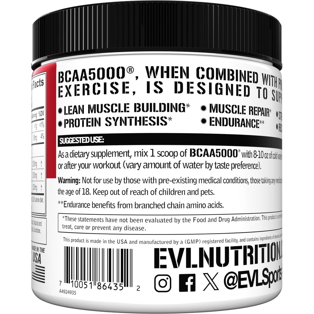 Evlution EVL BCAAs Amino Acids Powder - BCAA Powder Post Workout Recovery Drink and Stim Free Pre Workout Energy - 5g Branched Chain Amino Acids Supplement for Men - Cherry Limeade