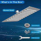 Voolan Rain Shower Head - High Flow Large Rainfall Shower Heads Made of Stainless Steel - Waterfall Bathroom Square Showerhead - Ceiling or Wall Mount (12" Brushed Nickel)