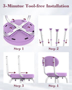 Fvzzin Swivel Shower Chair, 360° Non-Slip Shower Seat with Backrest for Elderly and Disabled, Height Adjustable Rotating Tub Transfer Bench for Seniors Bathroom Inside Shower(Purple)