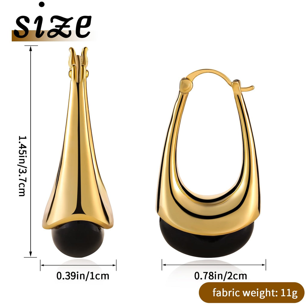 FOJDPAS 14k Gold Plated Amber Resin Hoop Earrings for Women Trendy, Hypoallergenic Chunky Gold Earrings Jewelry Gifts for Sensitive Earlobes (Gold-Ink color, Drop-Shaped)