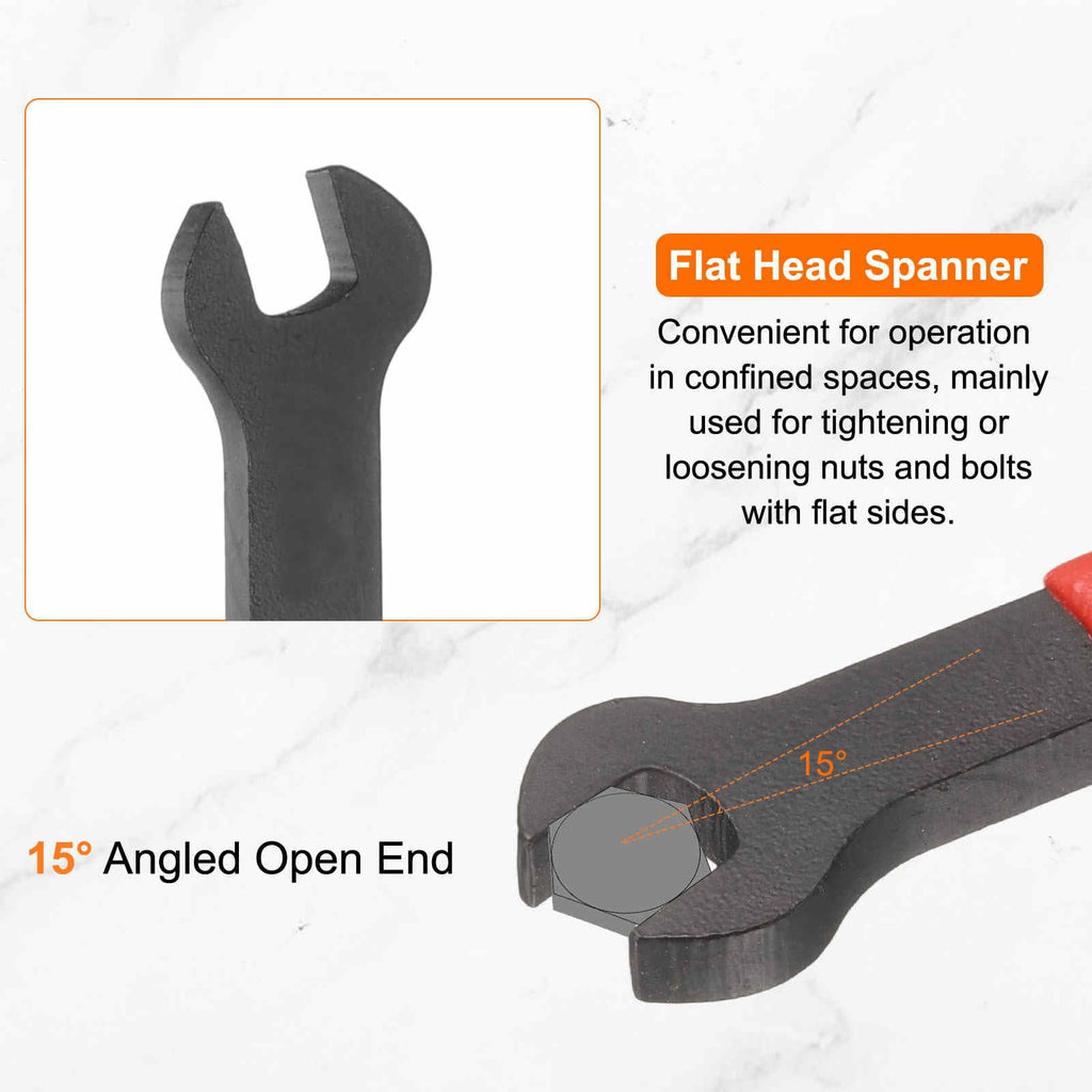 HARFINGTON Single Open End Wrench 42mm Metric 15 Degree Offset Angle U-Shaped Open Ended Spanner Small Flat Head Blackening Wrench with Red Shank for Automotive Repair Furniture Assembly