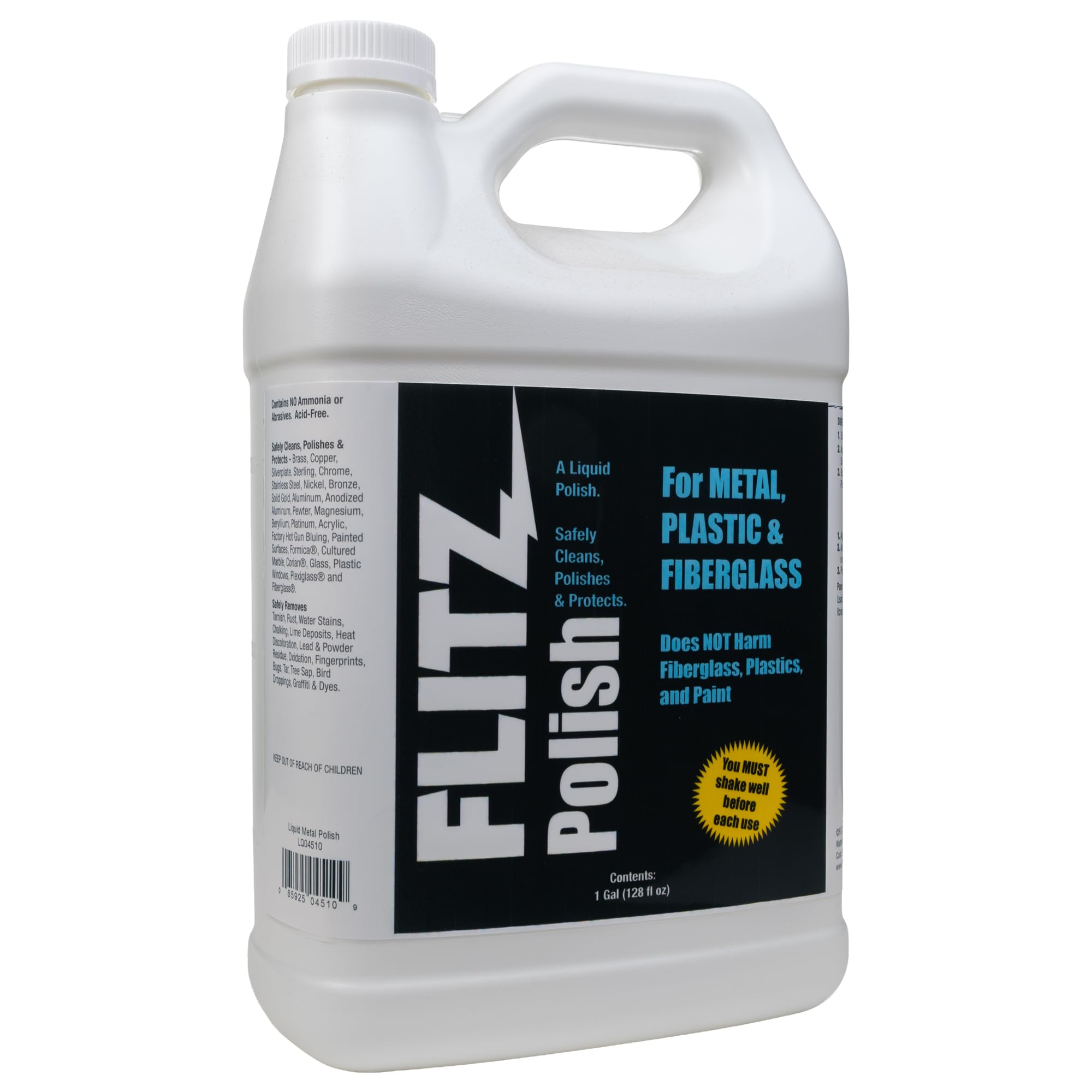 FLITZ Multi Purpose Metal Polish Liquid - 1 Gallon USA-Made Tarnish Remover - For Aluminum, Chrome, Brass, Nickel, Silver - Non-Abrasive Cleaner & Restorer - Not for Patina or Electroplated Finishes