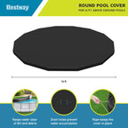 Bestway Flowclear PVC Round 14 Foot Pool Cover for Above Ground Frame Pools with Drain Holes and Secure Tie-Down Ropes, Black (Cover Only)