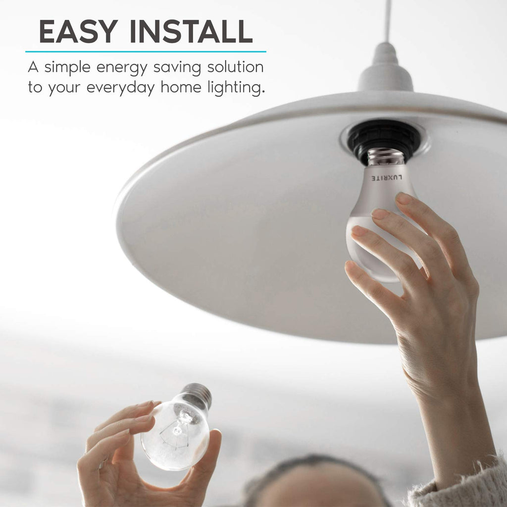 LUXRITE A19 LED Bulb 60W Equivalent, 5000K Bright White, 800 Lumens, Dimmable Standard LED Light Bulbs 9W, Enclosed Fixture Rated, Energy Star, E26 Medium Base - Indoor and Outdoor (16 Pack)