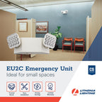 Lithonia Lighting Basics LED Emergency Light, Dual Adjustable Heads, Wall Mount, Damp Rated, 90-Min Backup, 120/277V, White, 2-Pack (EU2C CP2), Deal for stairways, hallways, and Egress Paths