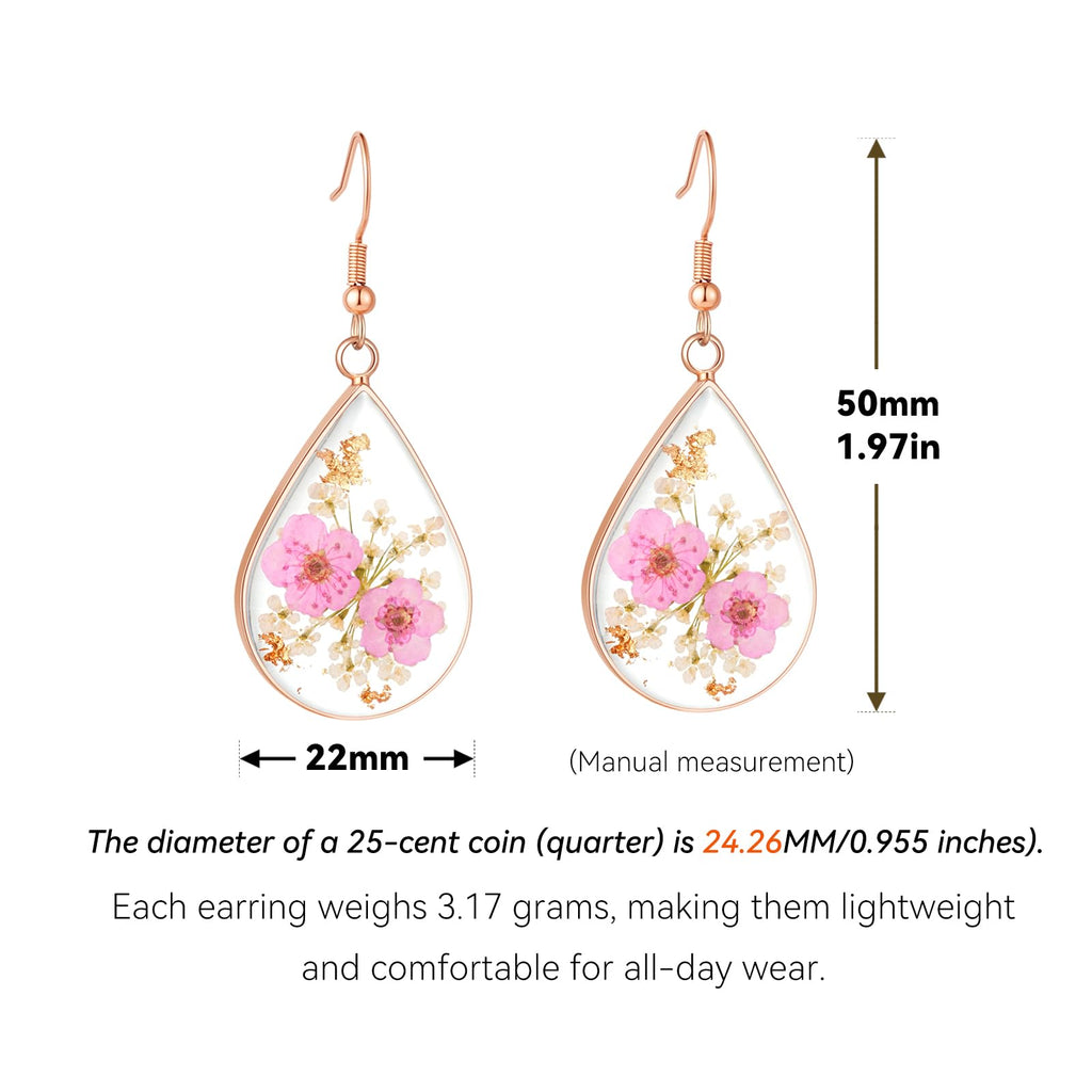 Hefestus Flower Earrings for Women,Daffodil and Queen Anne's Lace Real Pressed Flower Earrings,Unique Handmade Design Dangle,Cute Earrings,Thoughtful Gift for Christmas,Valentine's,Mother's Day