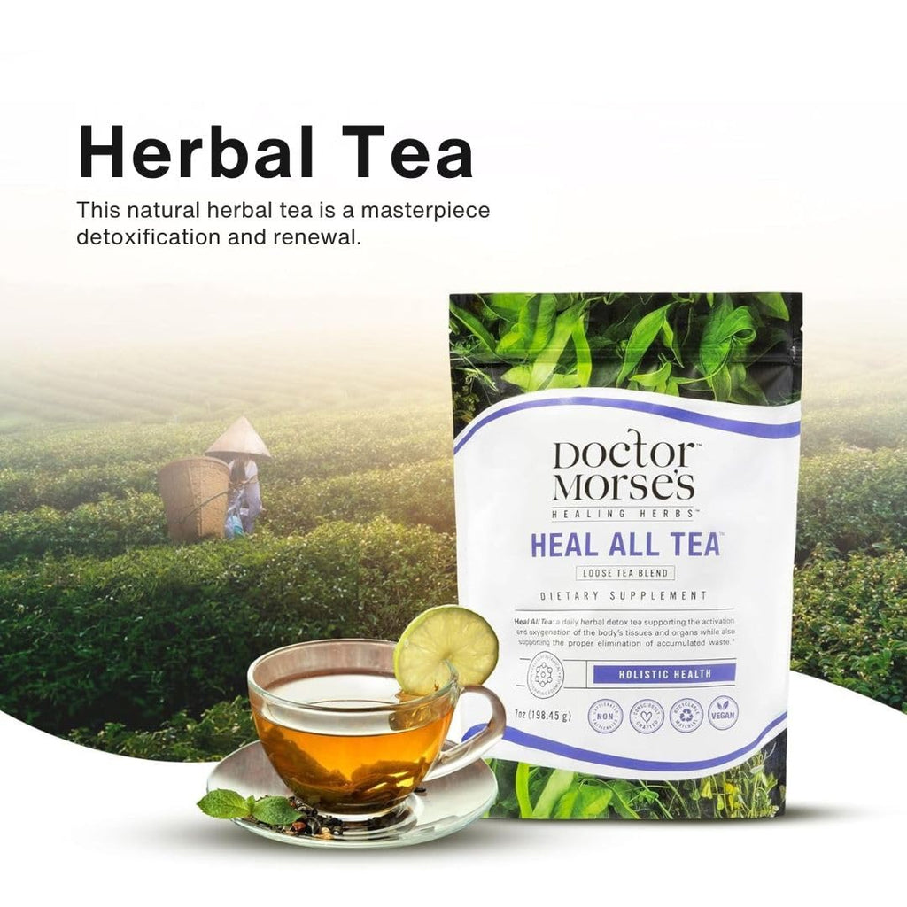 Doctor Morse's Heal All Tea - Loose Blend Herbal Tea - Vegan & Caffeine Free - Full Body Detox - Naturopath Formulated - Burdock Root, Dandelion Leaf, Black Walnut Hull - 7oz, 86 Servings