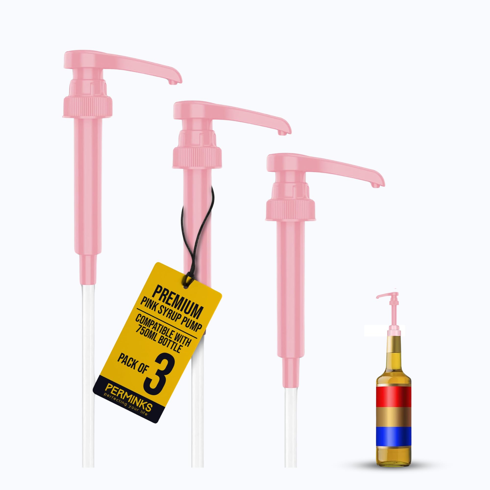 Syrup Pump, Compatible with 750ml Torani, Davinci & Skinny, 3-Pack, Pink