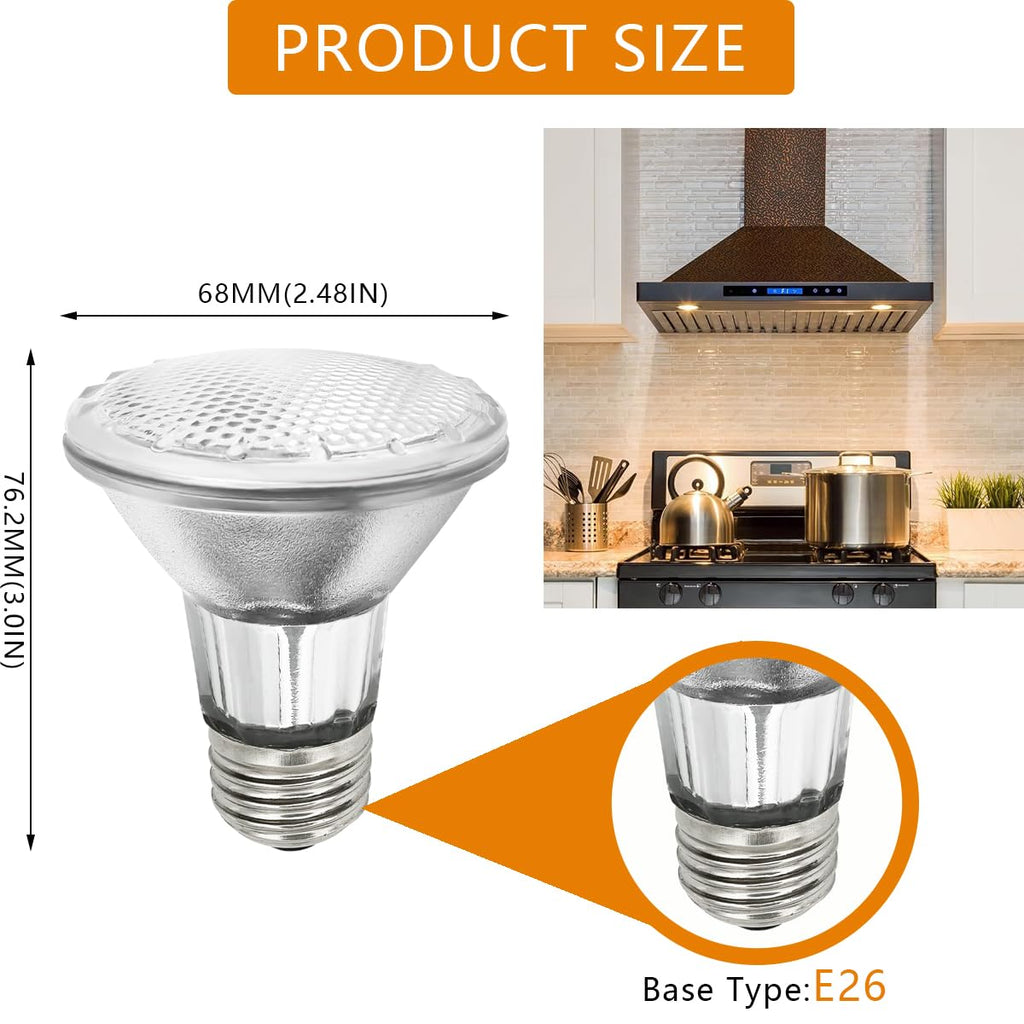 BOGAO Par20 Bulbs, 2 Pcs 120V 50W Par20 Light Bulbs, E26 Medium Base Long Lasting Life High Output Reflector Flood Lights Replacement Range Hood Light - Warm Light