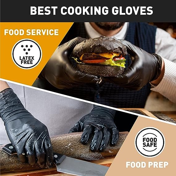 OKIAAS Black/Pink Vinyl Gloves Disposable Latex Free, Food Safe, Powder Free, 5 Mil Thickened for Cooking, Cleaning, Food Prep, Baking, Hair Dye, Tattoo, Medium, 200 Count