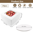 Moretoes 24 Pack Cake Boxes, 10x10x5 Inches with Cake Boards Tall White Square Bakery Boxes Cajas Pasteles for Cakes, Valentine's Day, Mother's Day, Birthday, Wedding, Party, Graduation