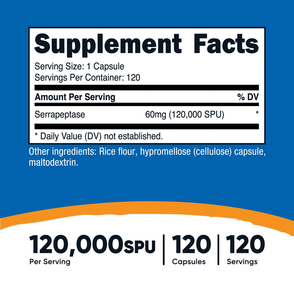 Nutricost Serrapeptase 120,000 SPU, 120 Capsules - Gluten Free, Non-GMO, and Vegetarian Friendly