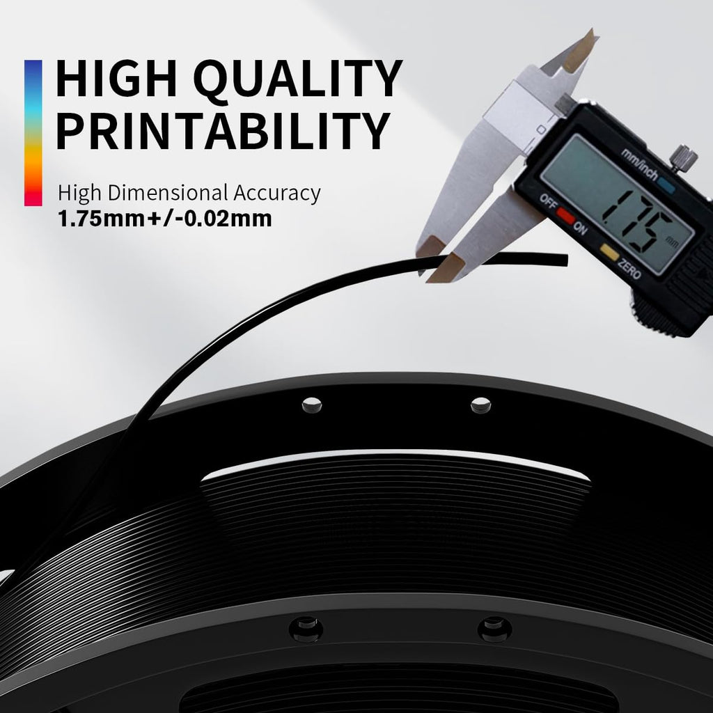 PLA+3D Printer Filament 1.75mm Bundle, Individually Vacuum Packed, Multicolor Dimensional Accuracy +/- 0.02mm, 0.25kg per Spool, 8 Pack, 2KG Total