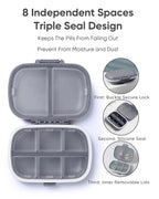 Holii Travel Pill Organizer, 8 Compartments Portable Pill Case, Daily Pill Box to Hold Vitamins, Small Pill Container for Pocket Purse Medicine Organizer（Gray）