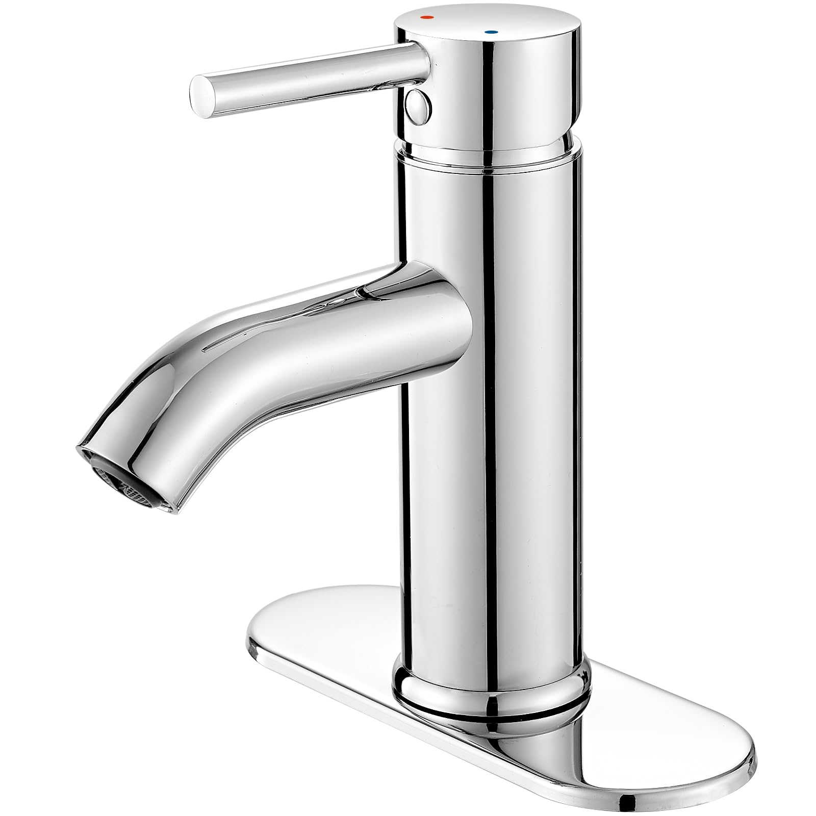 Bathroom Faucet Chrome Modern Bathroom Sink Faucet, Single Handle Faucet for Sink, Vanity, RV, Lavatory, Suitable for 1 or 3 Holes, with Supply Deck Plate and Hose