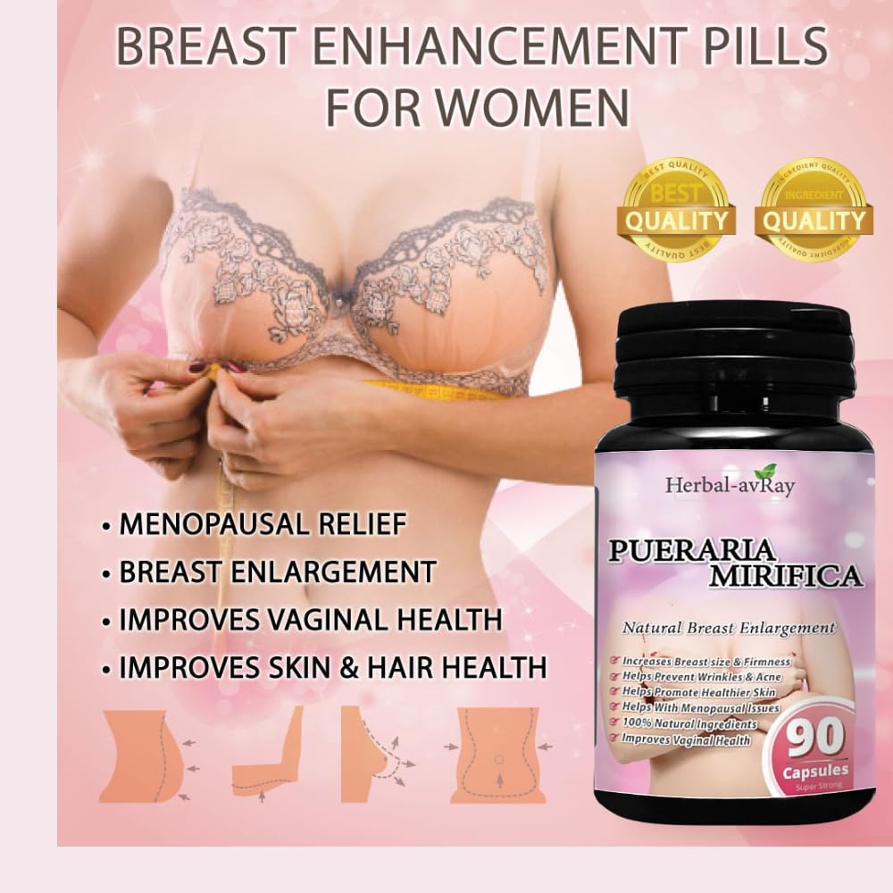 Pueraria Mirifica Capsules - Natural Breast Enhancement Pills for Women - Breast Enlargement Pills - Breast Growth, Vaginal Health, Menopause Relief, Skin & Hair Health - 90 Vegan Capsules