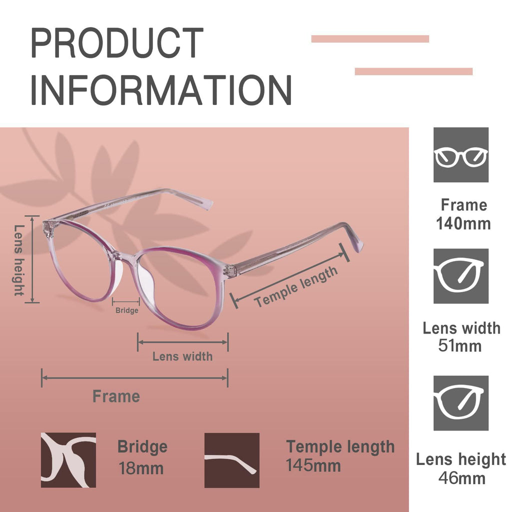FONHCOO Blue Light Blocking Glasses Women Men TR90 Round Computer Eyeglasses (Purple)
