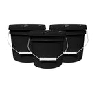 MKS Plastics 1-Gallon Bucket with Airtight Lid – Made in USA, Food Grade BPA Free Plastic, Heavy Duty Multi-Use, Metal Handle with Grip, Stackable Storage – Black, 3 Pack
