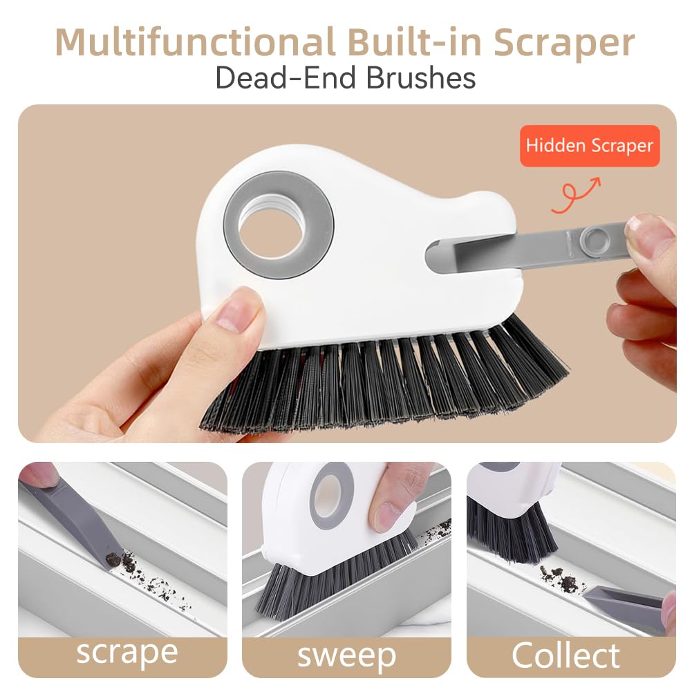 2 in 1 Groove Cleaning Brush, Window Track Cleaning Tools, Multifunction Window Track Cleaner with Hard Bristle and Hidden Scraper, Crevice Brush for Sliding Door Track, Window Seal, Sill (Orange)