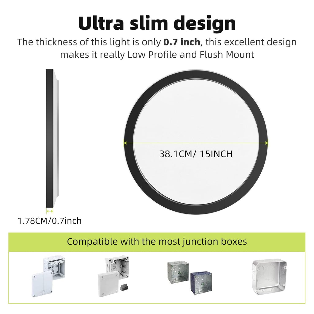 hepside LED Flush Mount Ceiling Light, 15Inch 30W LED Ceiling Lights Fixture,5 Color Temperatures in One,Ultra-Thin Flush Mount Light Fixture for Closet Bathroom Hallway Bedroom Laundry