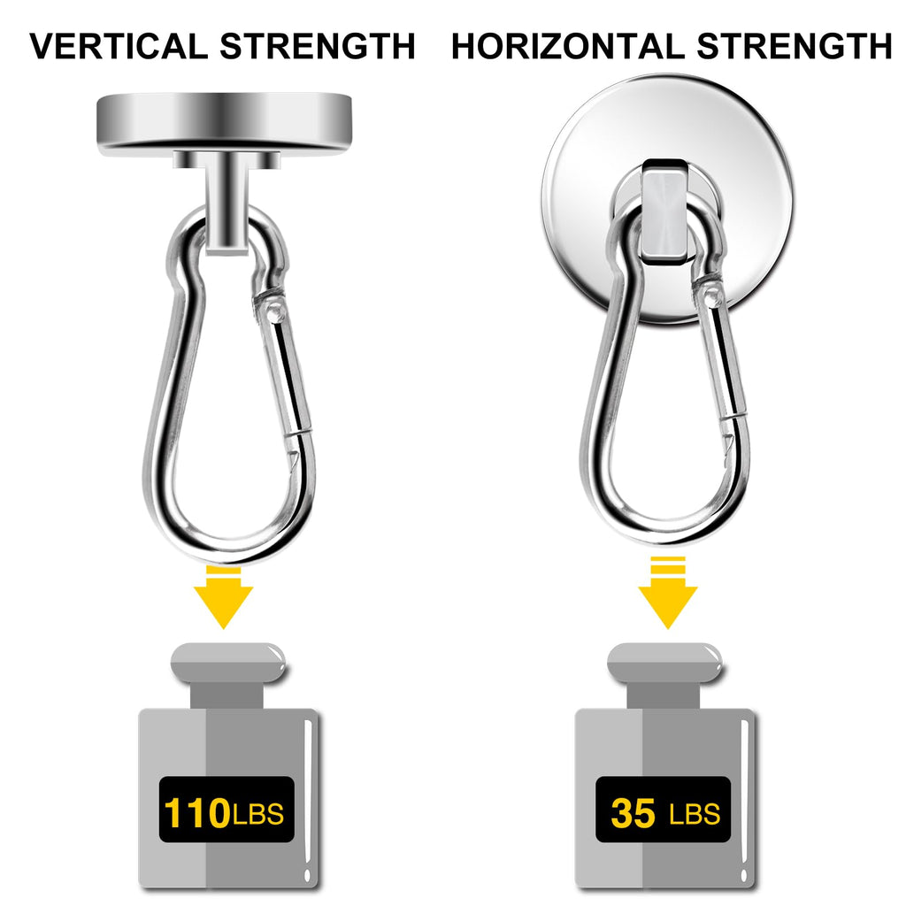 DIYMAG Magnetic Hooks, 110LBS Heavy Duty Neodymium Magnetism with Swivel Carabiner Hook,Great for Your Refrigerator and Other Magnetics Surfaces, Pack of 15