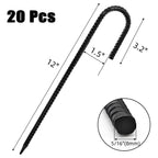 Hacaroa 20 Pack 12 Inch Rebar Stakes Heavy Duty, J Hook Ground Anchors Metal Tent Stakes, Steel Garden Stake for Camping, Canopies, Chain Link Fences, Trampolines, Black