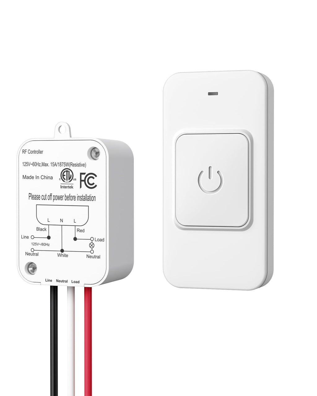 DEWENWILS Wireless Light Switch and Receiver Kit, 15A/1875W High Power, No Wiring, Magnetic Remote Control, 100FT Range, Programmable, for Ceiling Lights, Fans, Lamps